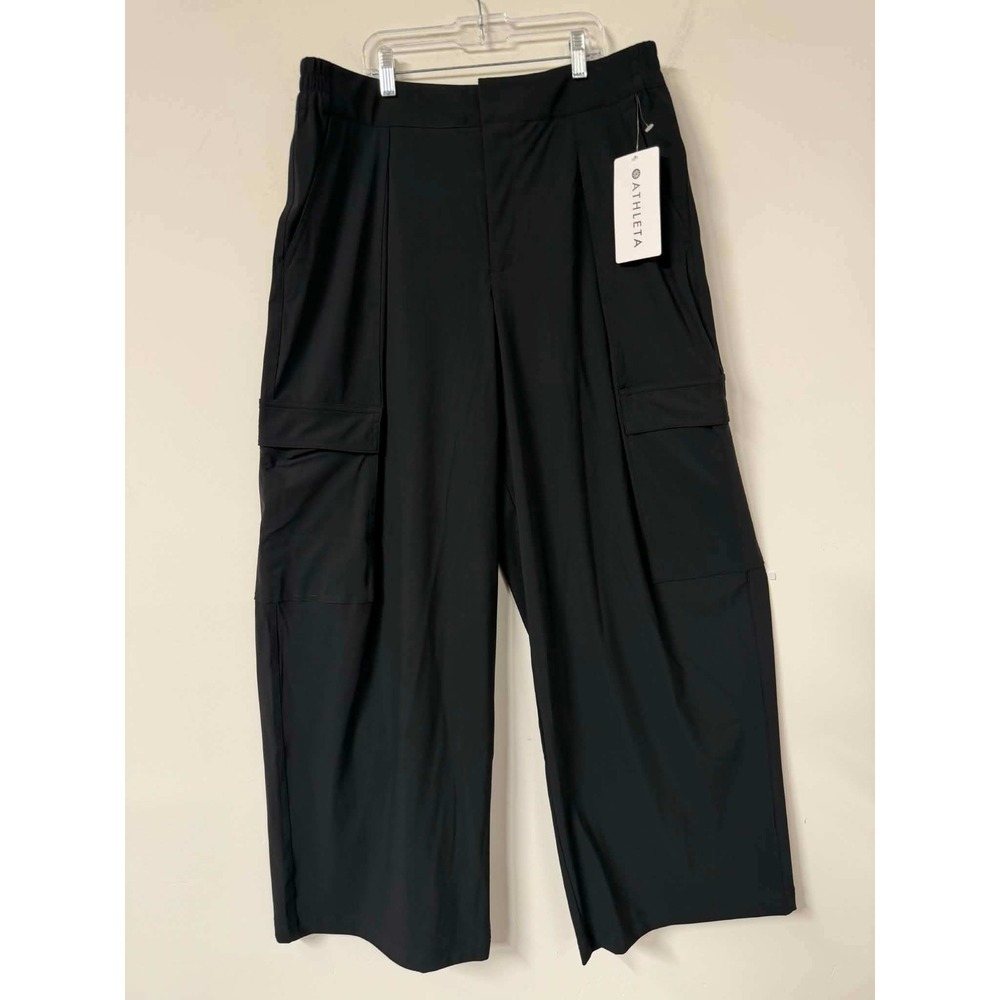 New Athleta Women 14 Black Pinnacle Cargo Trouser Wide Leg Travel Pant 562507